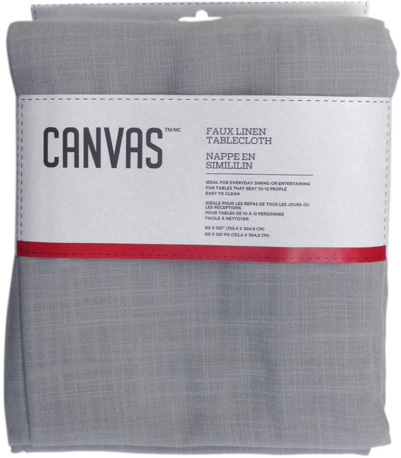 CANVAS Faux Linen Rectangle Tablecloth, 60-in x 120-in, Light Grey B4058