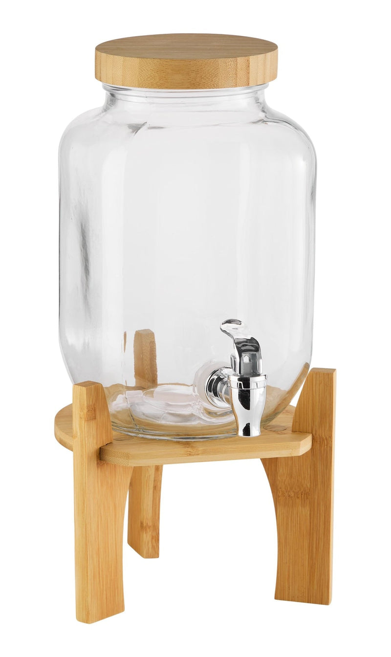 CANVAS Glass Drink Dispenser, 4-L, with Bamboo Stand & Lid D5671