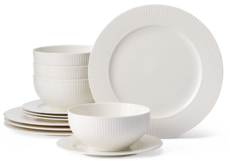 CANVAS Highbury Ribbed New Bone Dinnerware Set, Serves 4, 12-pc, White A8309