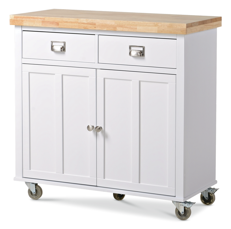 CANVAS Mayfield Wood Top Kitchen Utility Storage Cart/Island With Locking Wheels, White D4103