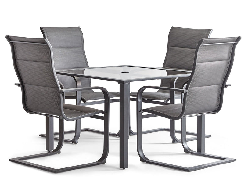 CANVAS Minden Steel Outdoor Patio Dining Set with Glass Top Table, Grey, 5-pc M6807