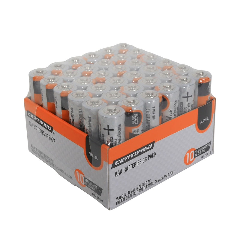 Certified AAA Alkaline Battery Set, All Purpose, Long Shelf Life, 36-pk S8525