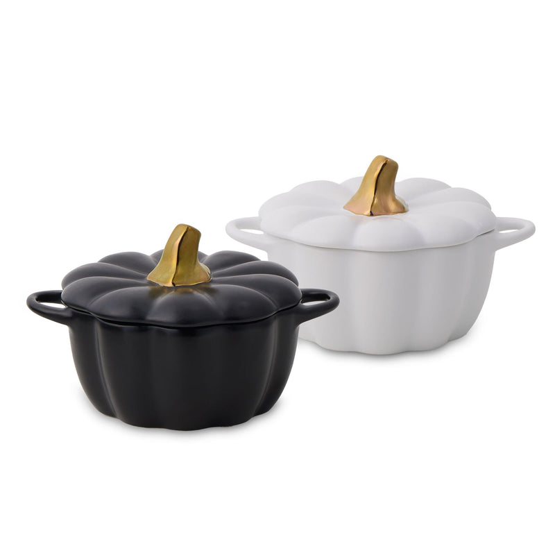320-mL Black/White Ceramic Pumpkin Cocotte, 2-pk P3153