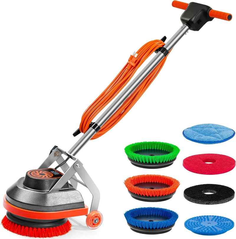Commercial Floor Scrubber Machine with Brushes and Pads, Heavy Duty Floor Buffer Polisher and Cleaner- Deep Cleaning Tile and Grout, Hardwood Floors and Carpets without Getting on Hands and Knees Q1701