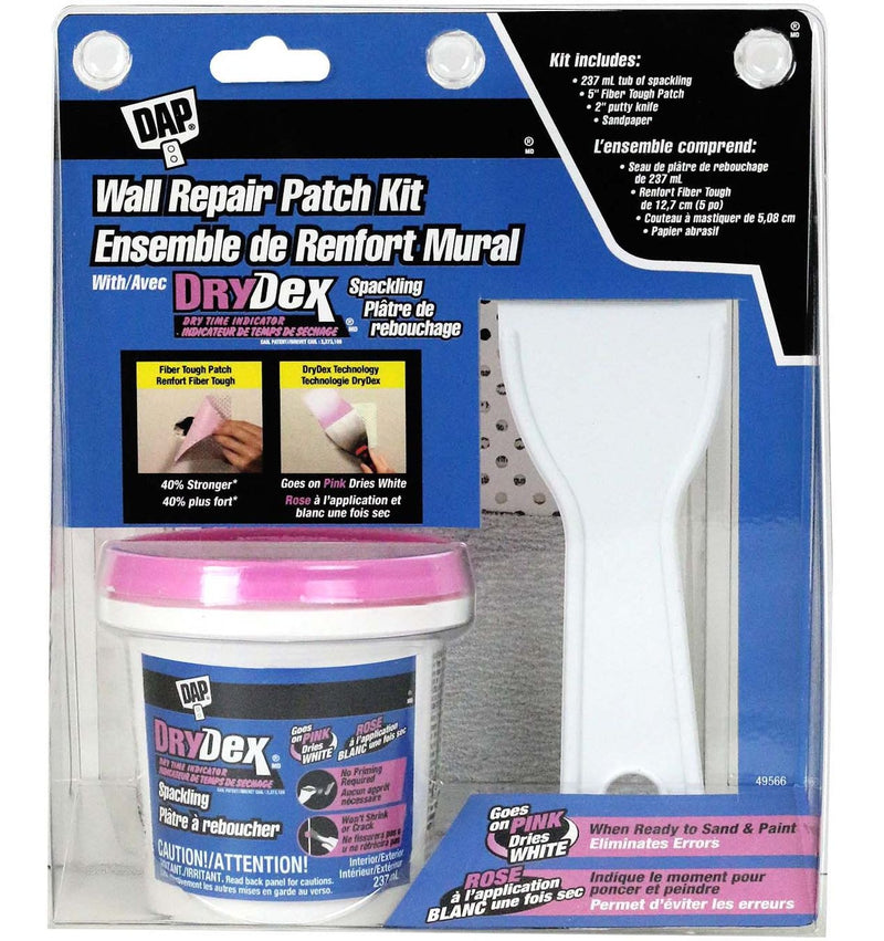 Wall Repair Patch Kit with DryDex Spackling, Putty Knife, Patches & Sandpaper, 4-pc R9787