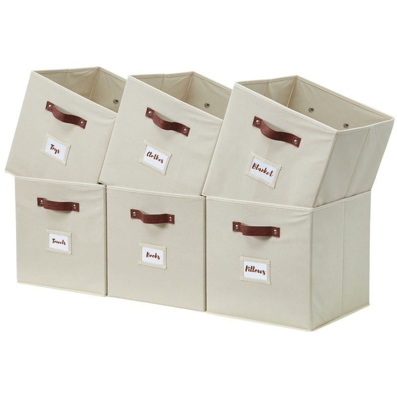 Collapsible Storage Cube with Label, 11-in, 6-pk, Beige Q81