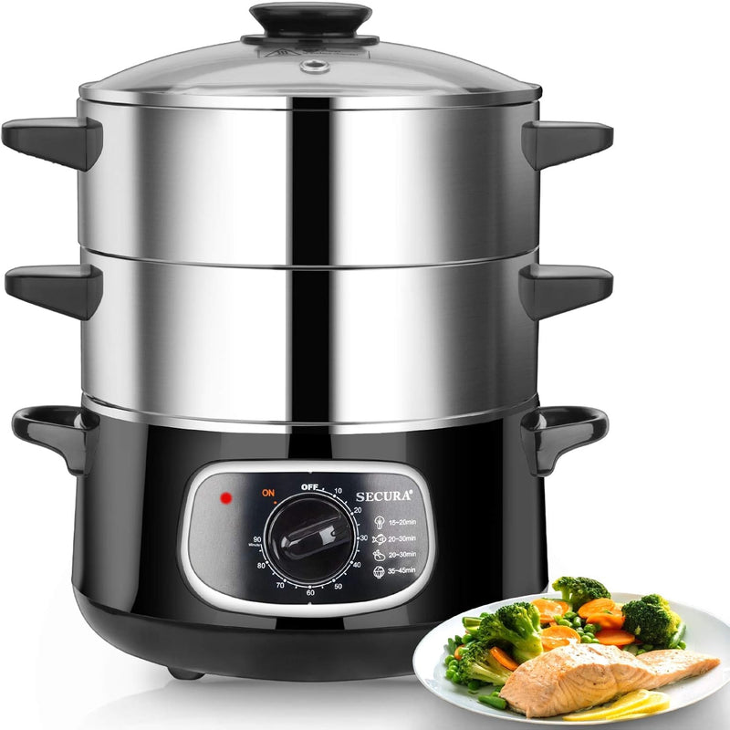 2 stainless steel food steamers, 8.5 liters capacity, electric glass-covered vegetable steamer, double-layer stackable steaming basket, with timer included X2898