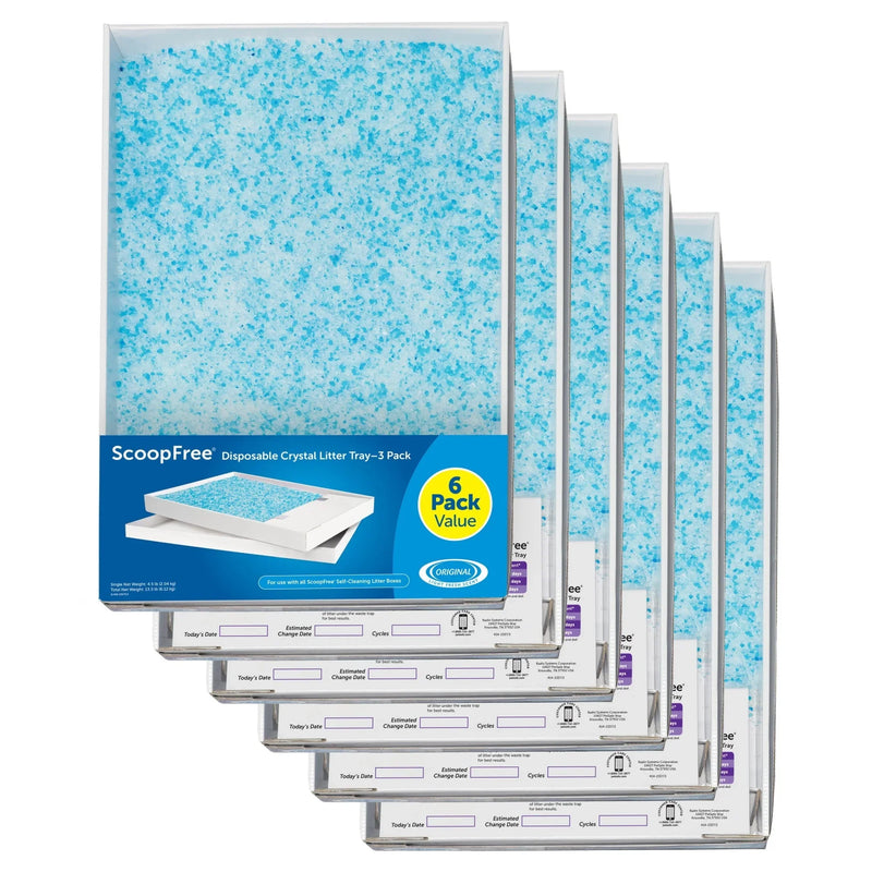 ScoopFree Complete Replacement Blue Crystal Litter Tray-- 6-Pack Easy Cleanup with Disposable Tray Includes Leak Protection and Low Tracking Litter K5232
