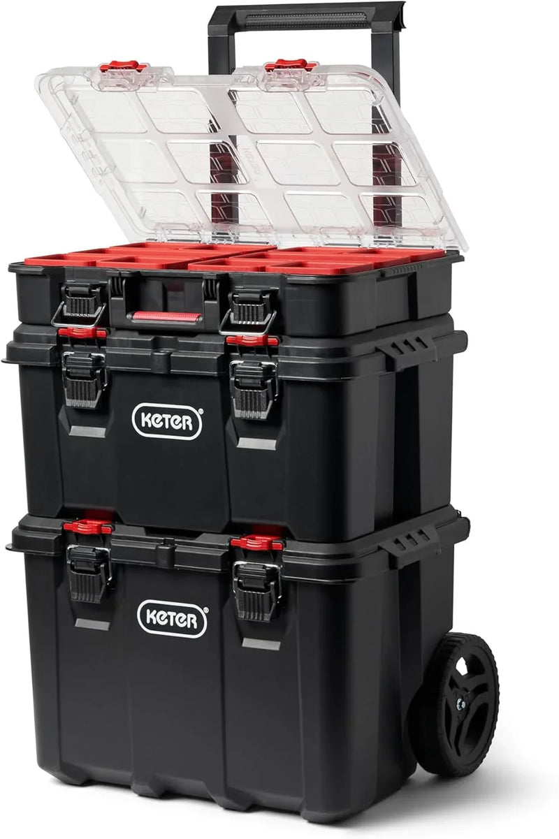 Stack-n-Roll Modular Tools Organizer for Garage Storage and DIY, 3 Piece Resin Rolling Tool Box System for Small Parts C656