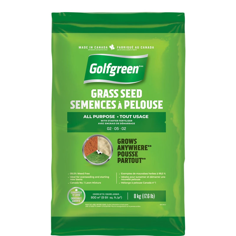 All Purpose Grass Seed with Starter Fertilizer, Weed-Free, 2-5-2, 8kg M9444