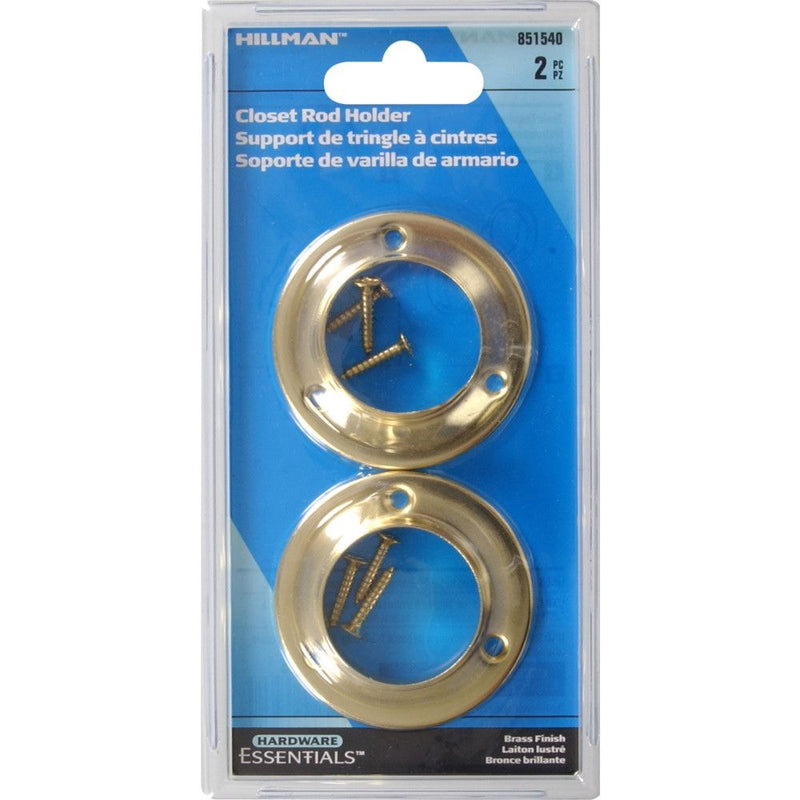 Closet Rod Holder, Mounting Hardware Included, Brass-Plated, 2-pc Z2176