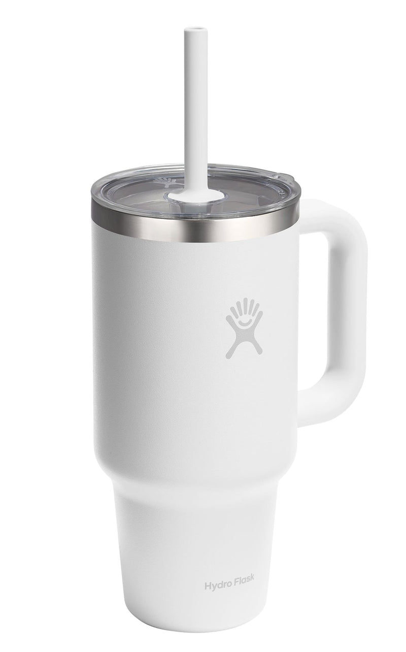 Stainless Steel Insulated Travel Tumbler with Clear Lid, White, 32-oz V9798