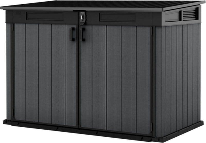 Cortina Mega Horizontal 2-Door Resin Outdoor Storage Shed with Built-In Ventilation & Open Roof/Lid, Grey, 533-Gal Q5982
