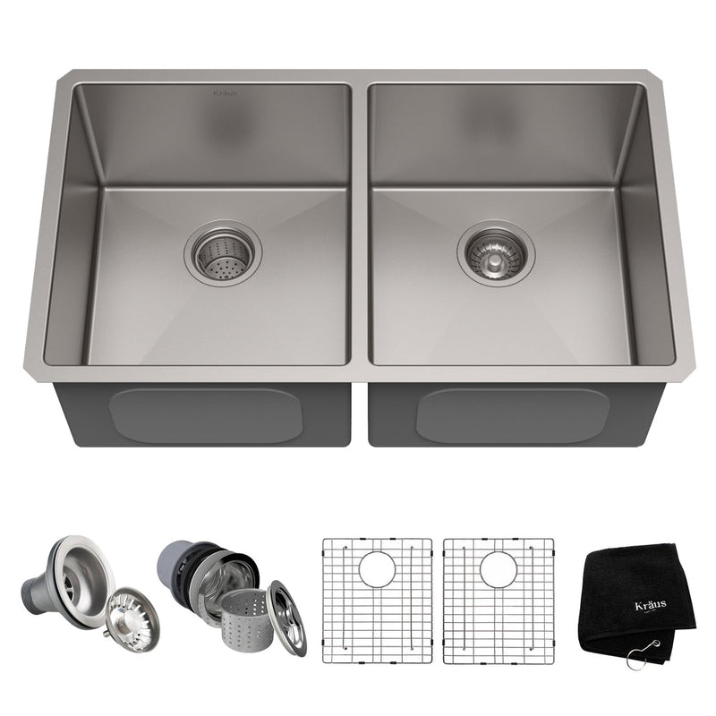 Standard PRO Undermount Stainless Steel Double Bowl 50/50 Kitchen Sink, 33x19x10-in J5227