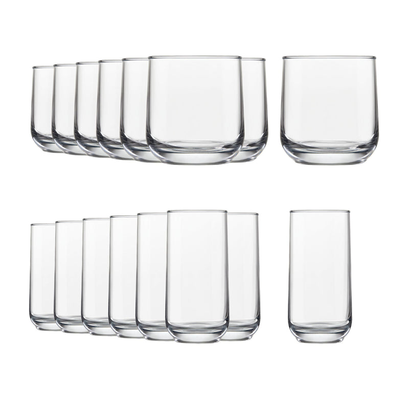 Ascent 16pc Tumbler Glassware Set, Dishwasher Safe, 8pc x 13.3-oz and 8pc x 16-oz U7557