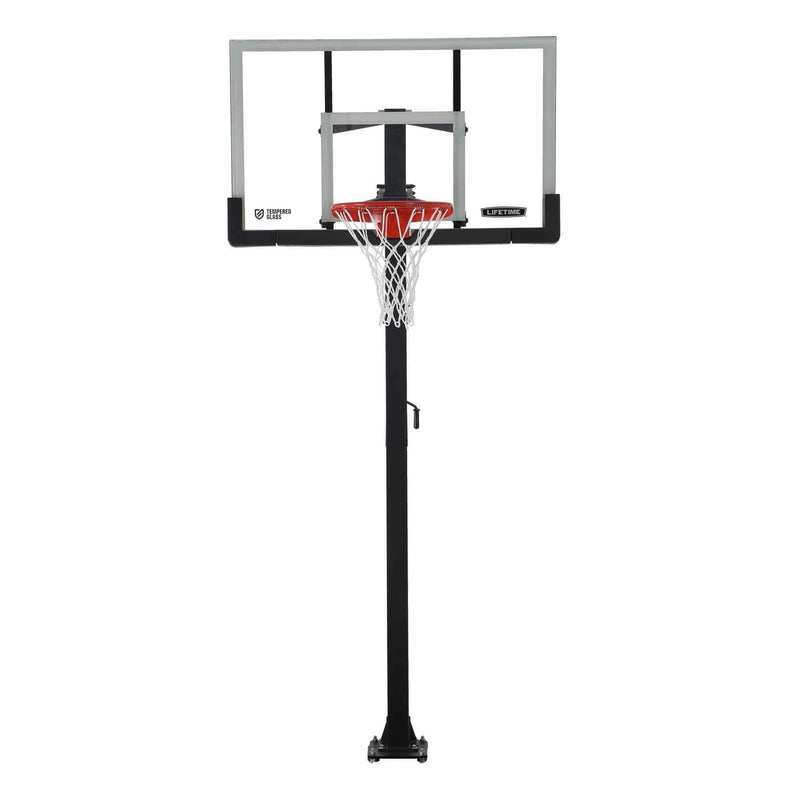 Adjustable In-Ground Bolt Down Outdoor Basketball Hoop with 60-in Tempered Glass, Hoop & Net System M8275