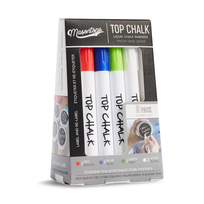 Top Chalk Erasable Liquid Chalk Markers, Multi-Colour, 6-pk A3187
