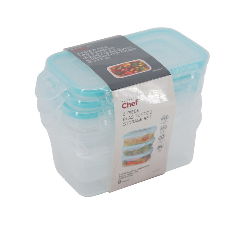 Plastic Food Storage Container Set with Snap Lid, 500-mL, 6-pc M5246