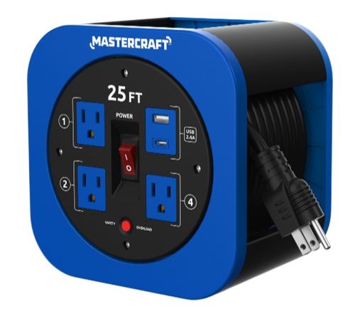25-ft 13A 3-Outlet/1 USB-A and 1 USB-C Extension Cord Reel L6103