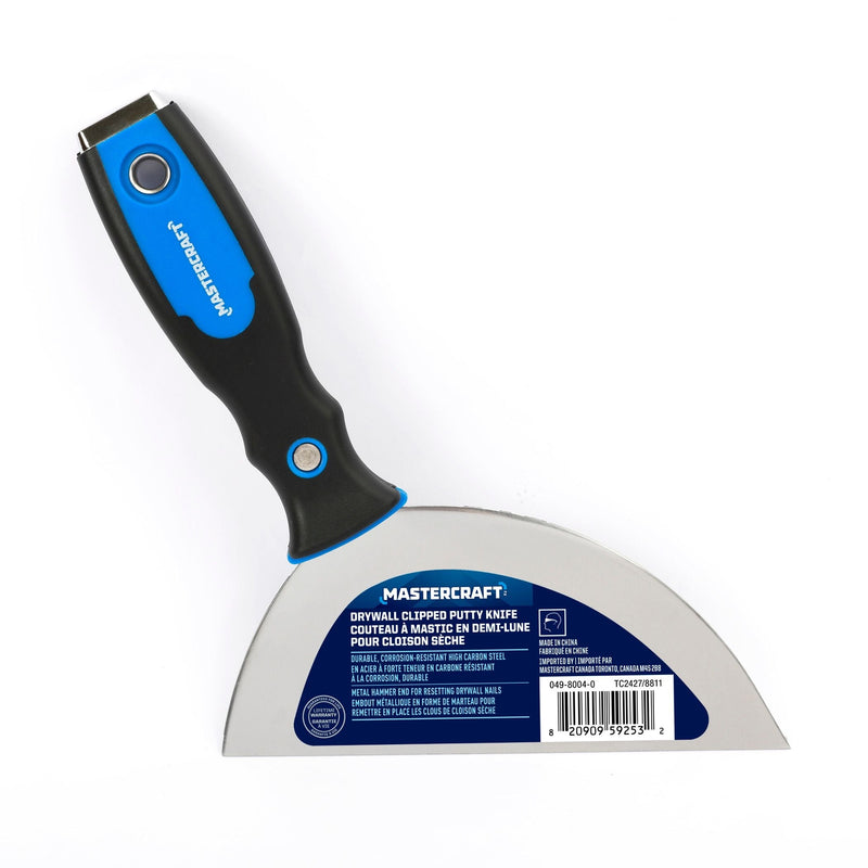 Clipped Joint Carbon Steel Drywall Knife with Soft Grip & Hammer End, 6-in J1768