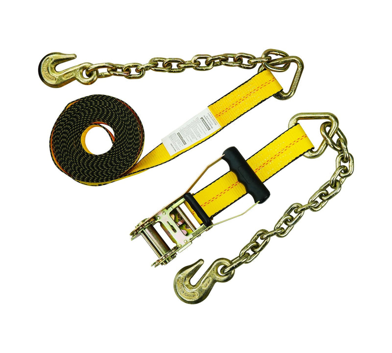 10,000-lb Commercial Ratchet Tie Down Strap, with 18-in Chain, 2-in x 27-ft K504