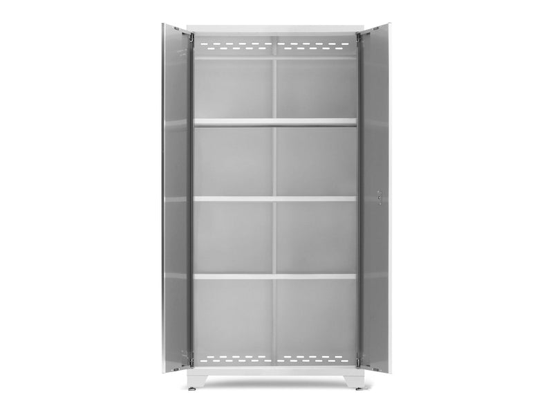 Bold Series Lockable 24-Gauge Steel RTA Storage Locker with 3 Shelves, Platinum/White, 36-in L2018