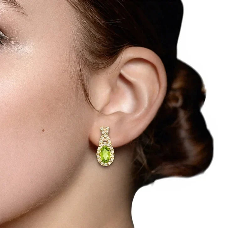 Oval Shaped Peridot and Diamond Earrings (0.30 ctw)