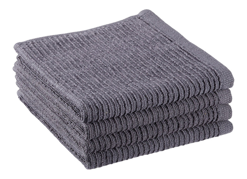 Ribbed Cotton Terry Square Dish Cloths, Charcoal, 4-pk S7257