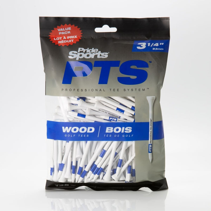 Pride Professional Tee System ProLength Plus Wood Golf Tee, 3-1/4-in Blue on White, 135-pk Z65