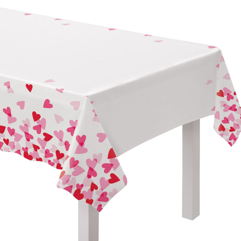 Rectangle Plastic Reusable Table Cover, White/Pink/Red, Heart, 54x84-in, for Valentine's Day/Anniversary/Wedding Q5262
