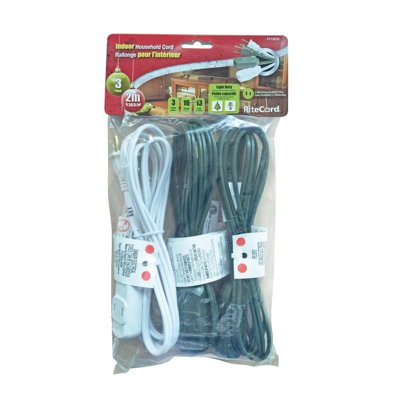 6-ft 7-in 16/2 Indoor Extension Cord, 3-pk E5194
