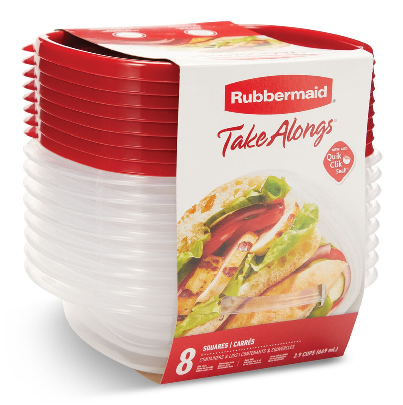 Square Plastic Food Storage Container with Lids, 669 mL (2.9 Cup), 8 Count C5896