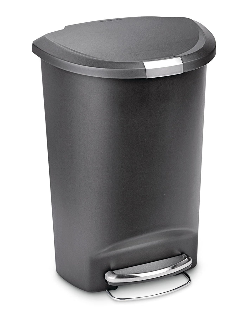 Plastic D-Shaped Step Garbage Can, Black, 50-L Q4525