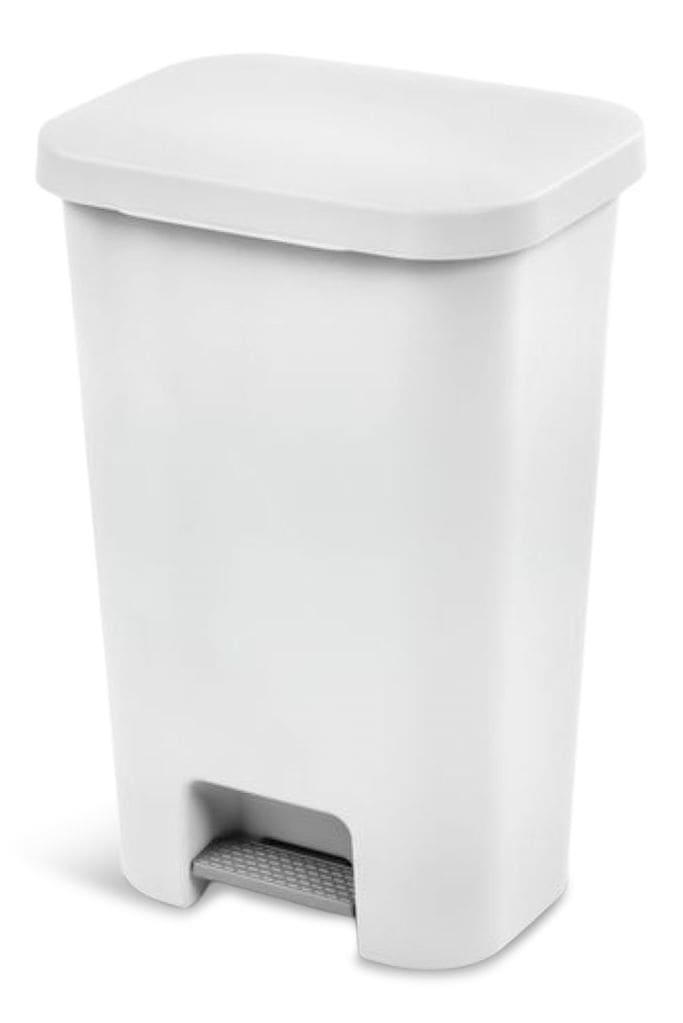 Plastic Rectangular Step Garbage Can, White, 45-L Y3962