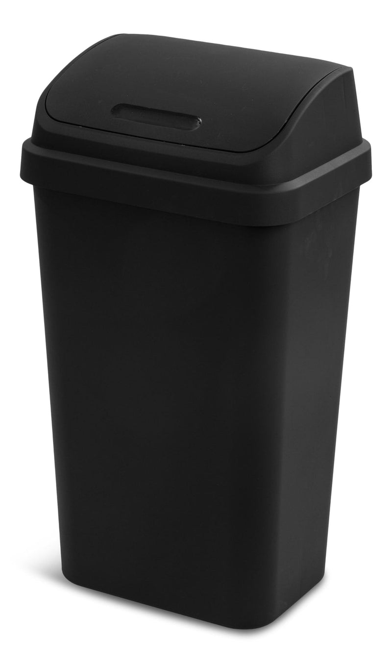 Plastic Rectangular Swing Lid Garbage Can, Black, 49-L P868