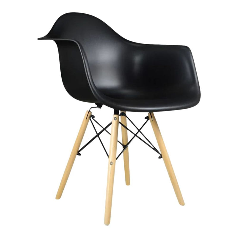 Black Plastic Bucket Armchair with Wood Legs X5306