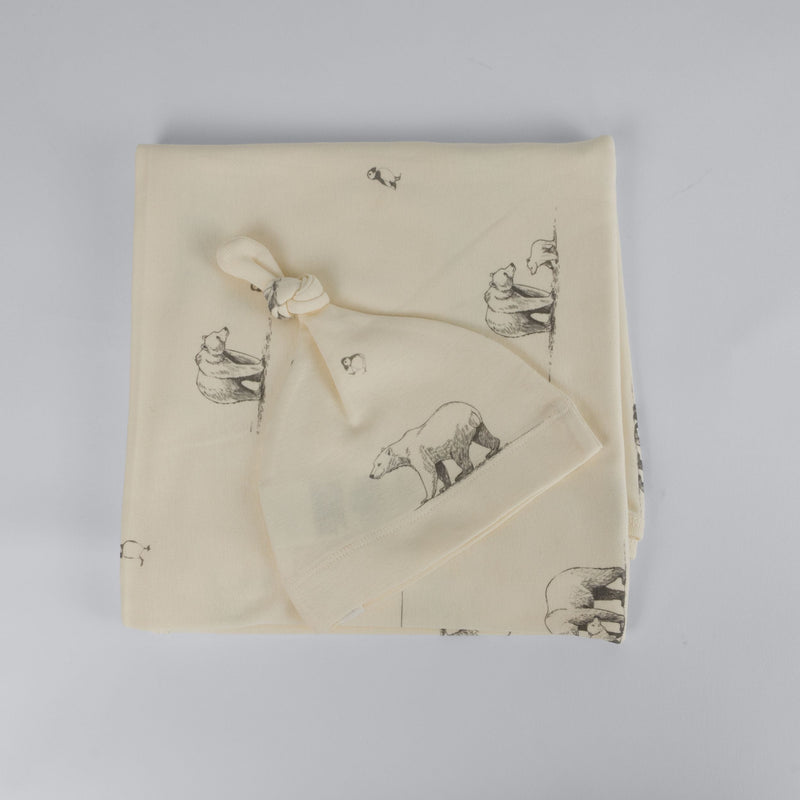 Polar Bear Print Premium Organic Cotton Blanket and Beanie Set B597