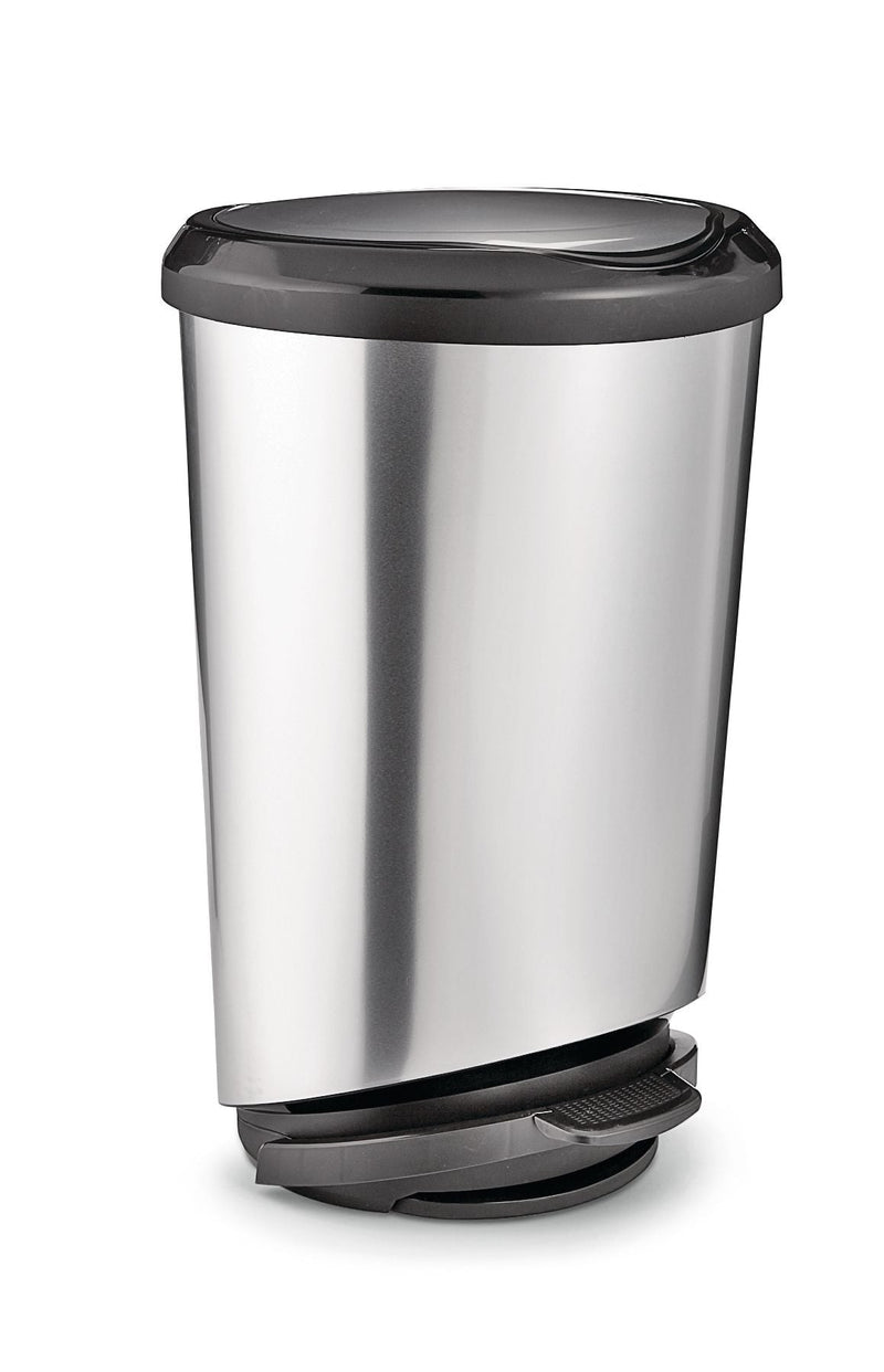 Plastic D-Shaped Step Garbage Can, Silver, 42-L Q3866