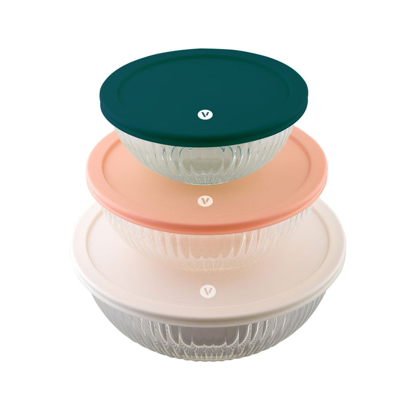 6 piece nesting glass bowl set with lids X1228