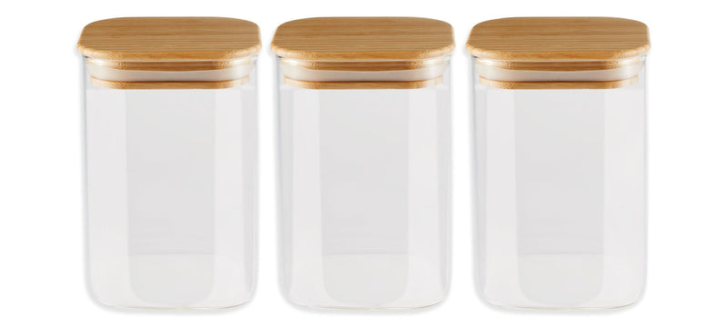 Square Glass Pantry Storage Container Set with Airtight Bamboo Lid, 3 Count A1272