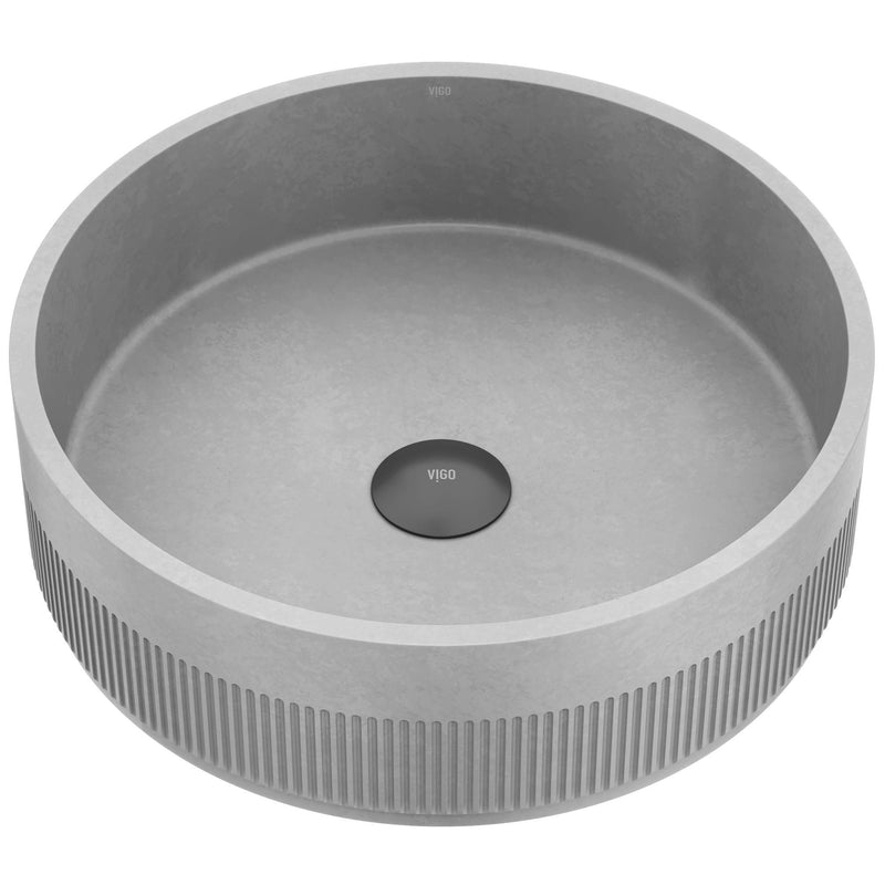 Cypress 16-in Deep Grey Bathroom Sink/Basin with Round Fluted Vessel V3137