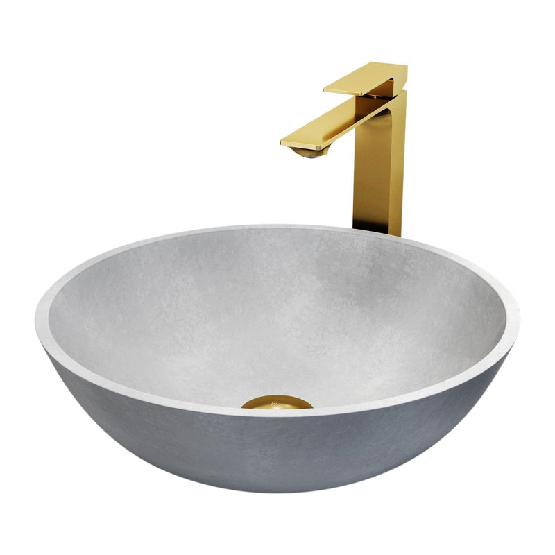 Ravenna Gothic Grey Bathroom Sink/Basin Set with Dunn Faucet and Round Vessel P9826