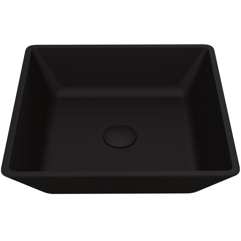 Roma Glass Square Vessel Bathroom Sink/Basin with Rounded Edges & Deep Bowl, Black L9298