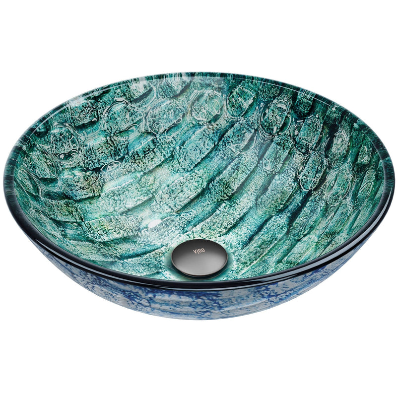 Round Glass Vessel Bathroom Sink/Basin with Scratch-Resistant Surface, Oceania A7889
