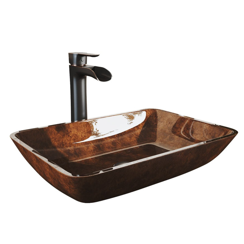 Russet Glass 18-in Red/Brown Bathroom Sink/Basin Set with Niko Faucet and Rectangular Vessel B6951
