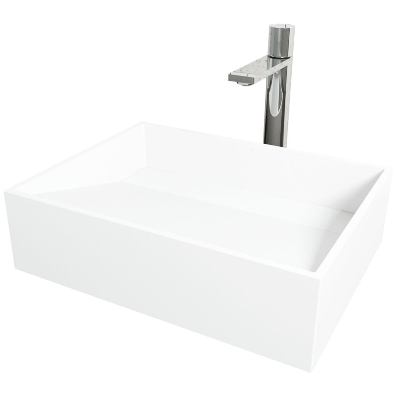 Starr Glass White Bathroom Sink/Basin Set with Gotham Faucet and Rectangular Composite Vessel D122