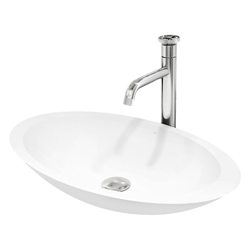 Wisteria White Bathroom Sink/Basin Set with Cass Faucet and Oval Composite Vessel Z9508